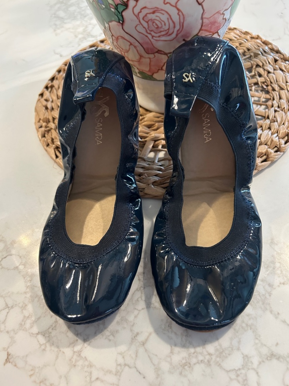 Yosi Samra Navy Patent Ballet Flats